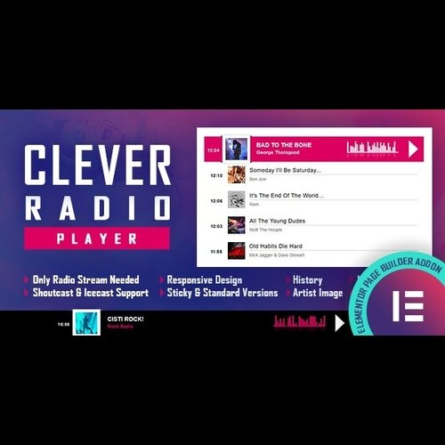 CLEVER v1.4 - HTML5 Radio Player With History- Elementor Widget Addon
