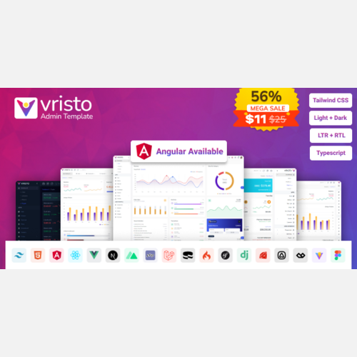 Vristo – Tailwind Admin Template HTML, Angular, React, NextJS, Vue, NuxtJS, Laravel, Node
